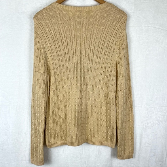 Talbots Vintage 90’s 100% Cotton Cable Knit Crewneck Neutral Tan Sweater Size XL - Picture 2 of 8